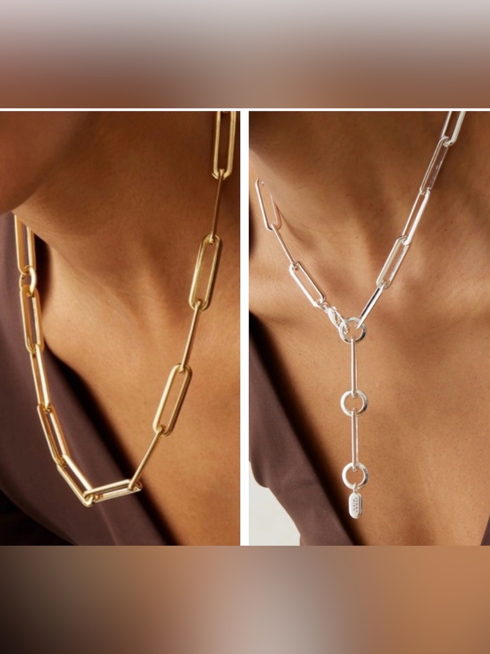 2 pairs of Jenny Bird Stevie paper clip necklaces in gold & silver